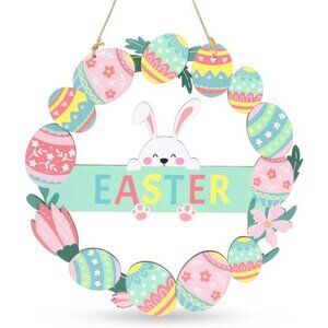 Easter Wreaths for Front Door Colorful Eggs Happy Bunny Easter Welcome Sign